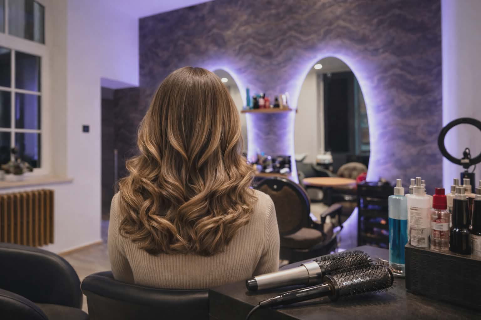 Brushing ondulé blond miel — portrait salon